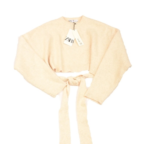 Zara Crop Long Sleeve Open Tie Back Sweater - Picture 1 of 3